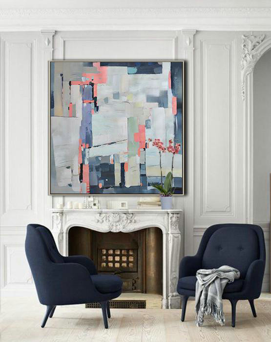 Large Abstract Painting Canvas Art,Oversized Contemporary Art,Hand Painted Original Art,Pink,Grey,Purple,Dark Blue.etc